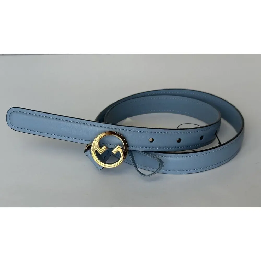 Gucci Women's Cloudy Blue Calf Leather Belt  110/44 Italy 723073 NWT